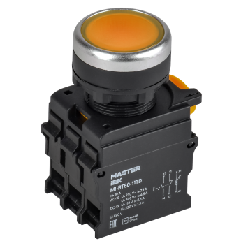 Кнопка с подсветкой и фиксацией IEK MASTER MI-BT60-11TD-3-11-K05 d=22мм 1NO+1NC жёлтая