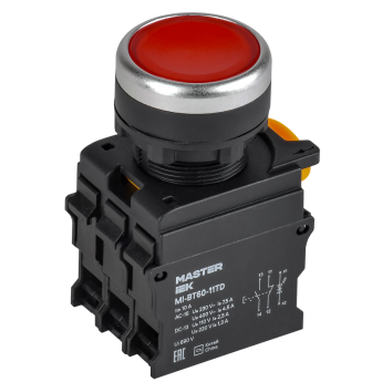 Кнопка с подсветкой и фиксацией IEK MASTER MI-BT60-11TD-3-11-K04 d=22мм 1NO+1NC красная