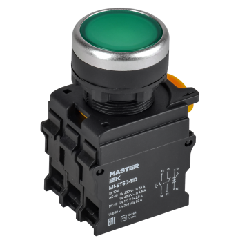 Кнопка с подсветкой IEK MASTER MI-BT60-11D-3-12-K06 d=22мм 1NO+1NC зелёная