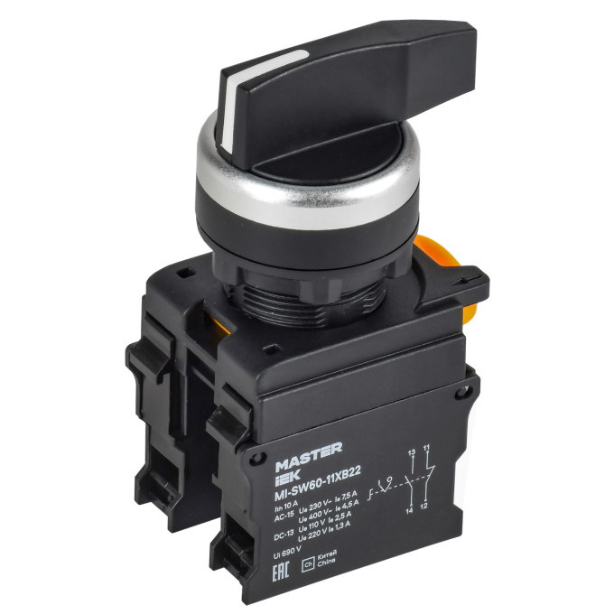 Переключатель длинная ручка на 2 положения возвратный IEK MASTER MI-SW60-11XB22-3-25-2-K02 1NO+1NC MI-SW60-11XB22-33-25-22-K02