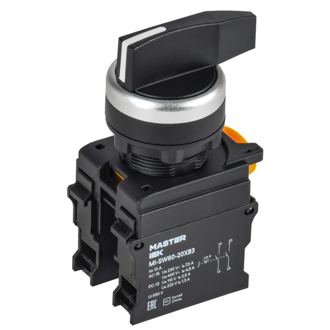 Переключатель длинная ручка на 3 положения IEK MASTER 2NO чёрный MI-SW60-20XB3-4-25-3-K02