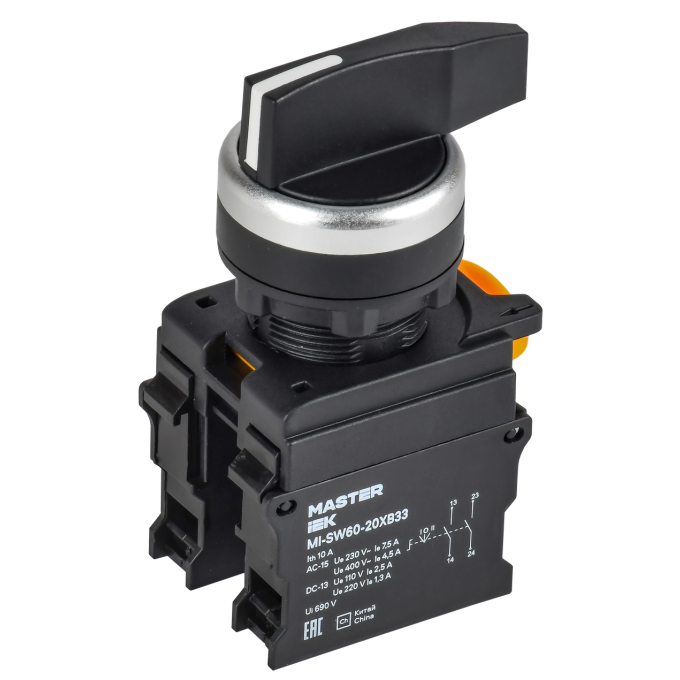 Переключатель длинная ручка на 3 положения возвратный IEK MASTER 2NO MI-SW60-20XB33-4-25-3-K02