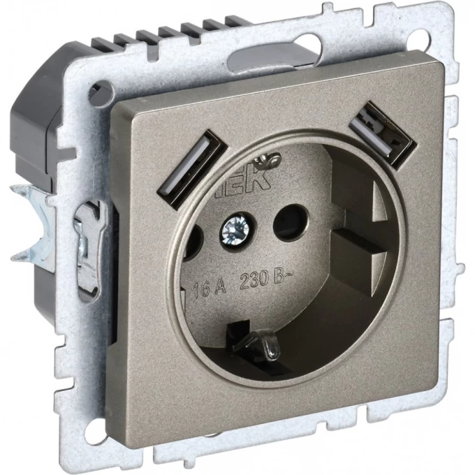Розетка IEK BRITE РЮш10-1-БрШ 16А с USB A+A 2.1А BR-R14-16-U21-D21-K37 Розетка IEK BRITE РЮш10-1-БрШ 16А с USB A+A 2.1А BR-R14-16-U21-D21-K37